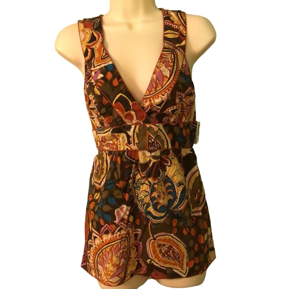Fire LosAngeles Cotton Print Babydoll Blouse Juniors Large Sleeveless Tunic Y2K